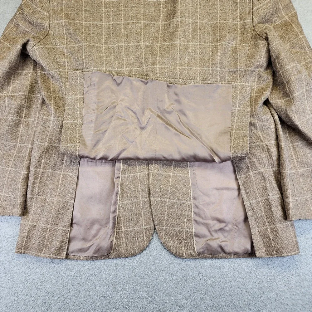 Jos A Bank Mens 43R Tailored Fit Blazer Sport Coat Suit Wool Silk Plaid Tan